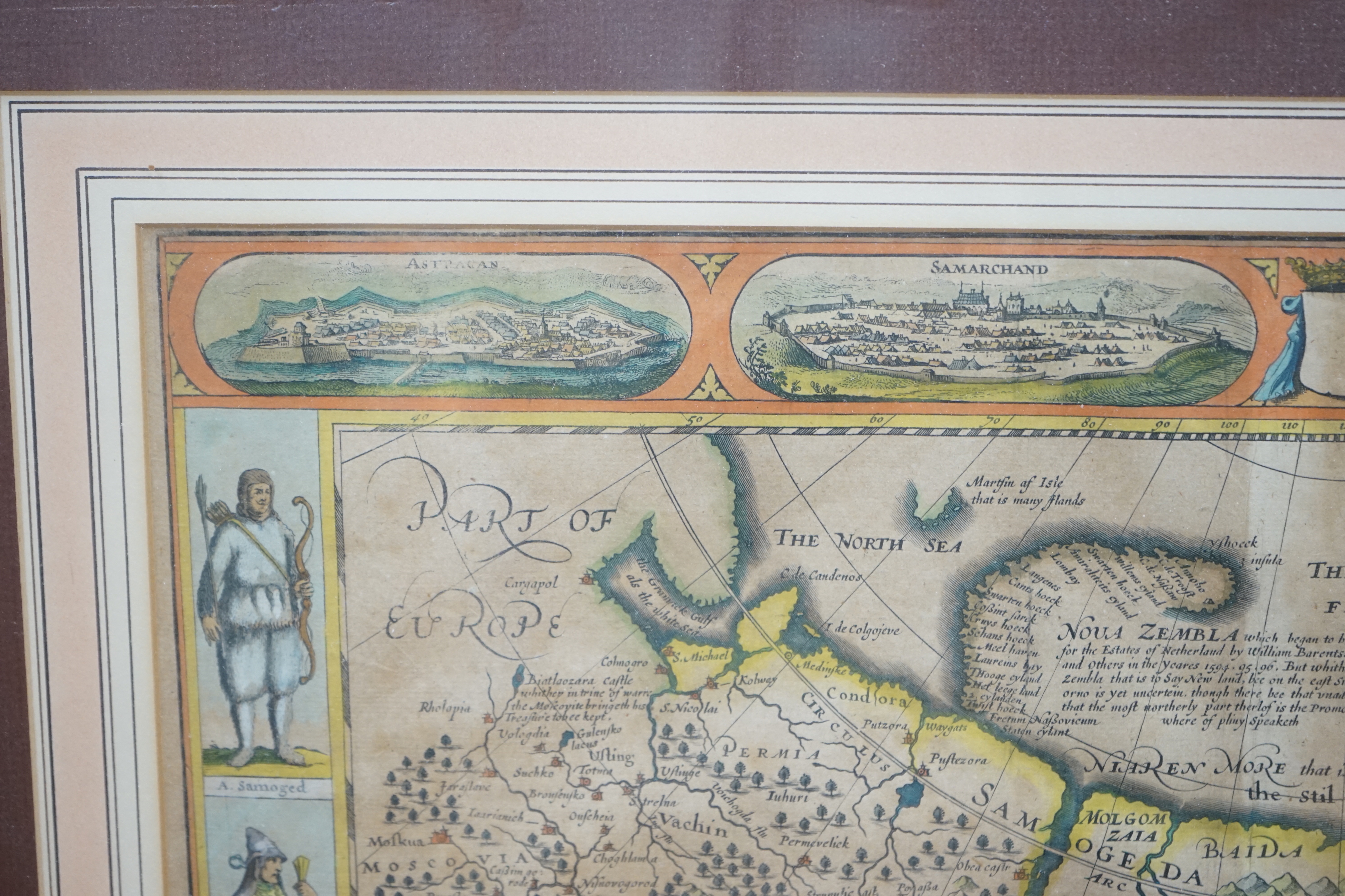John Speed (1552-1629), hand coloured map, A Newe Mape of Tartary, sold by Thomas Bassett, Fleet Street and Richard Chiswell in the St Paul's Churchyard, 40 x 52cm